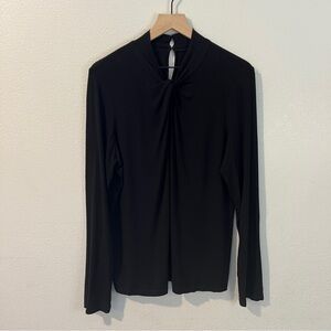 Lord & Taylor Iconic Fit Twisted Front‎ Black Stretch Flowy Rayon Knit Top XL